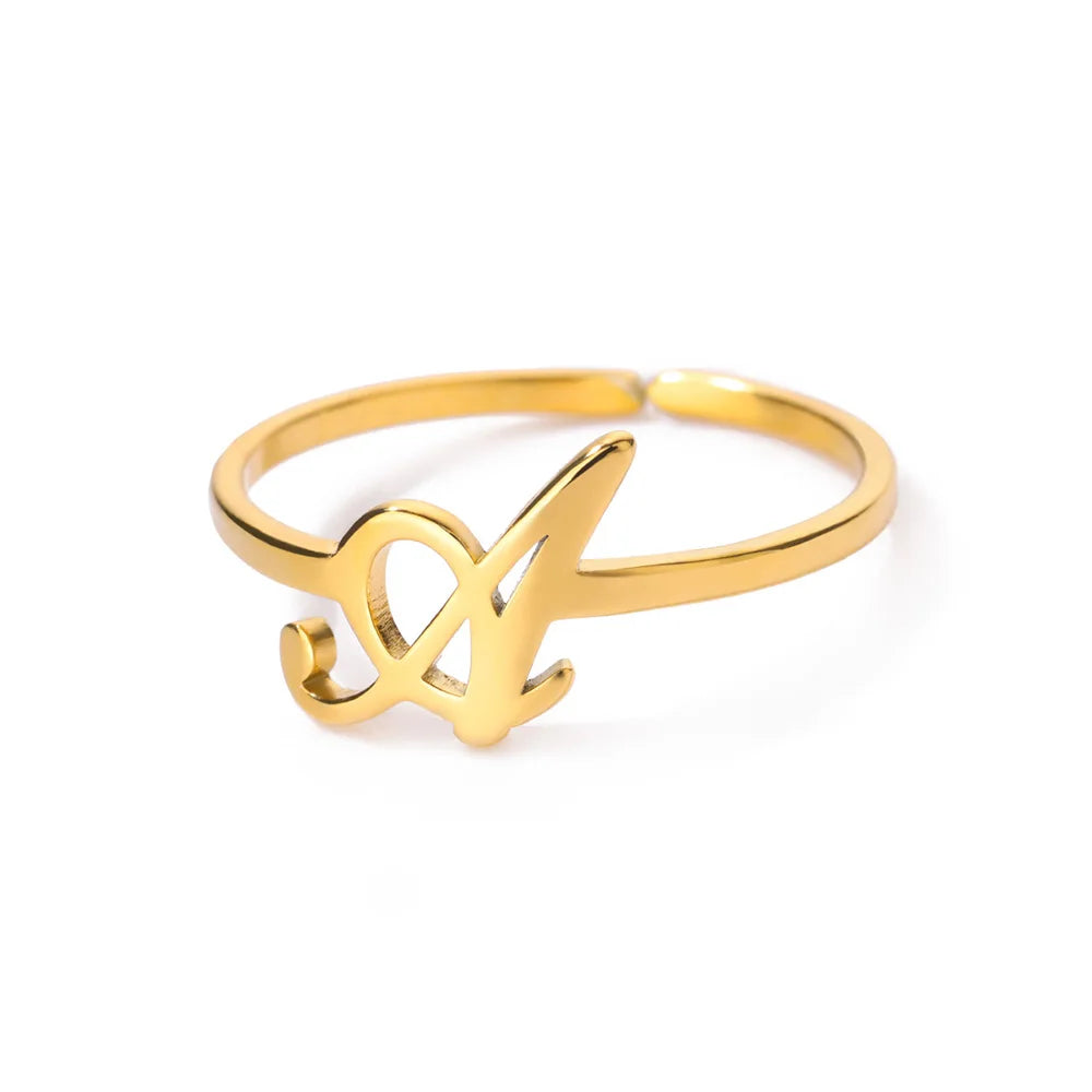Initial Letter Ring A-Z — Gold Adjustable Stainless Steel