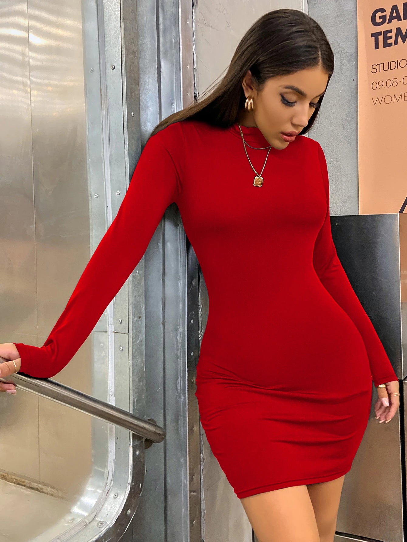 Women's Turtleneck Bodycon Mini Dress – Long Sleeve Ruched Club Dress