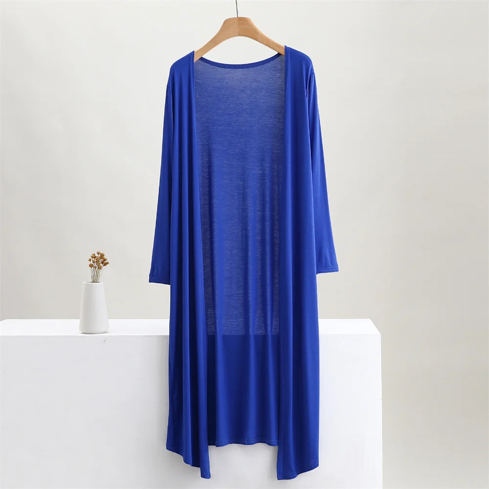 Women's Modal Long Cardigan – Lightweight Casual Coat, 12 Colours