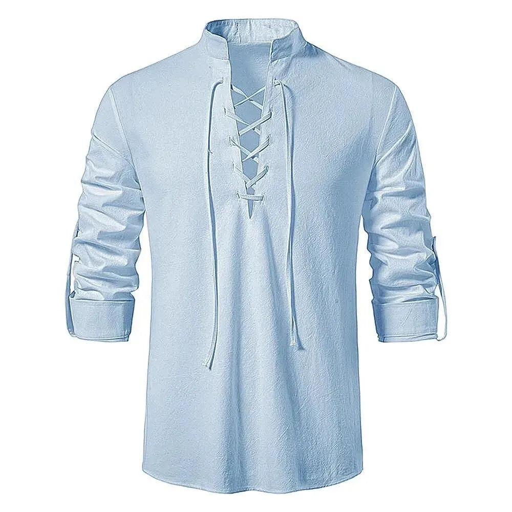 King Billion Men's Shirts Casual Men Cotton Linen Long Sleeve T-shirt Spring Autumn Vintage Shirt US Size Drawstring Neck