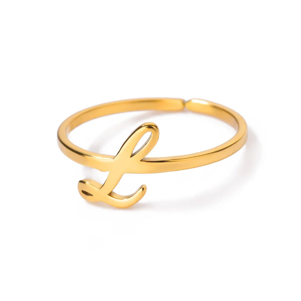 Initial Letter Ring A-Z — Gold Adjustable Stainless Steel
