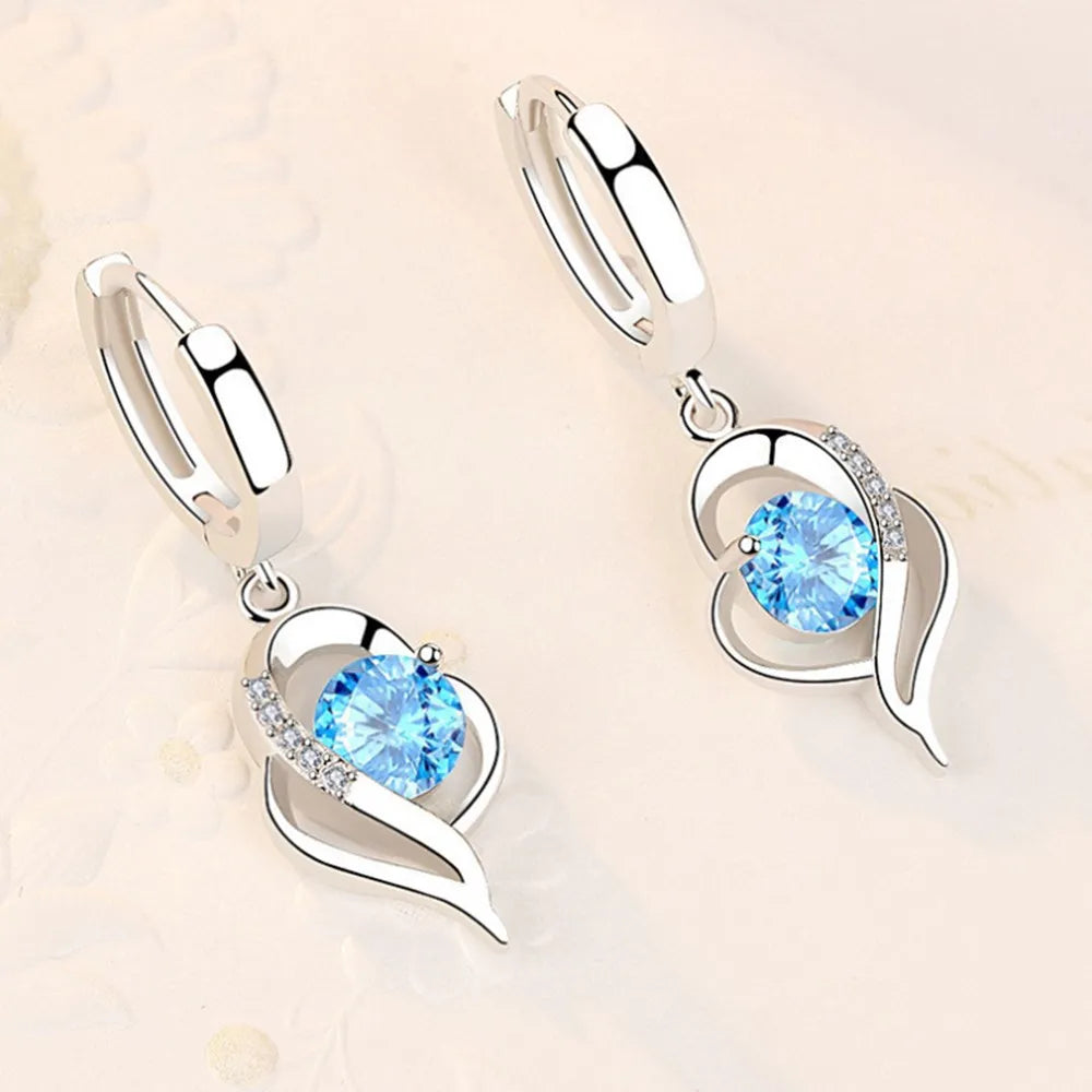 925 Sterling Silver Crystal Zircon Stud Earrings — Multi-Colour