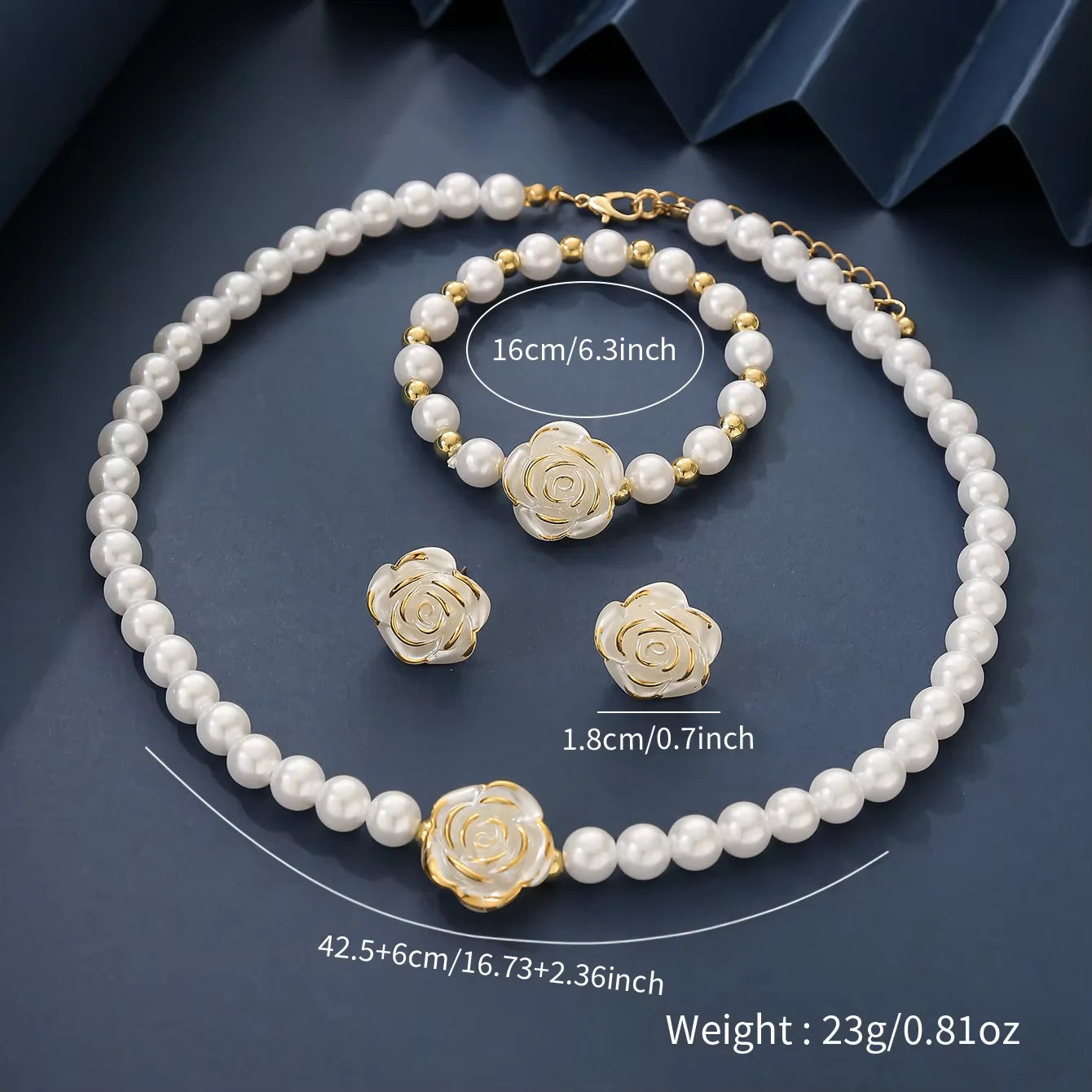 Elegant Pearl Flower Jewellery Set — Necklace, Bracelet & Earrings