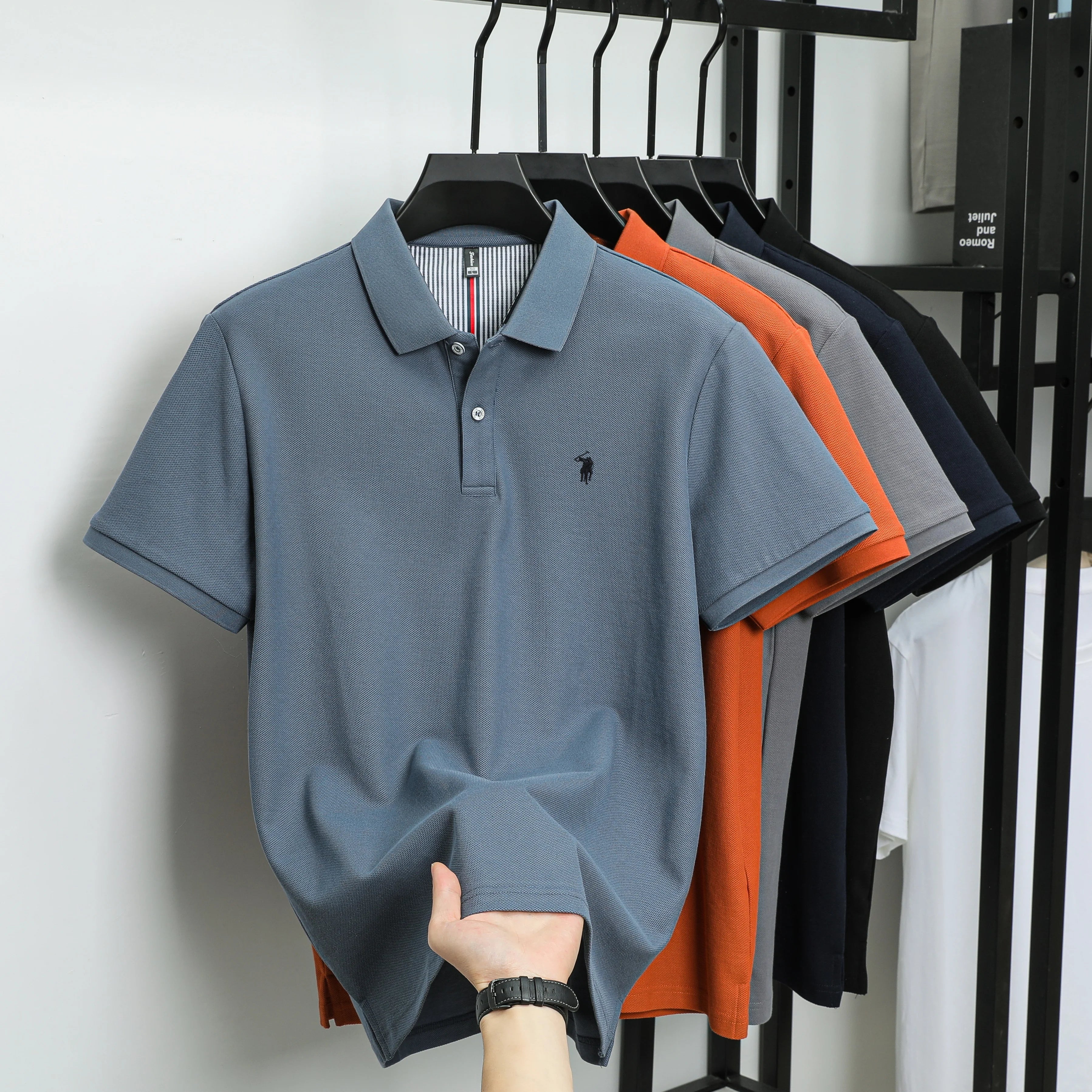 100% pure cotton fashionable men's shortsleeved polo shirt summer new business casual top exquisite brand pony embroidery Tshirt