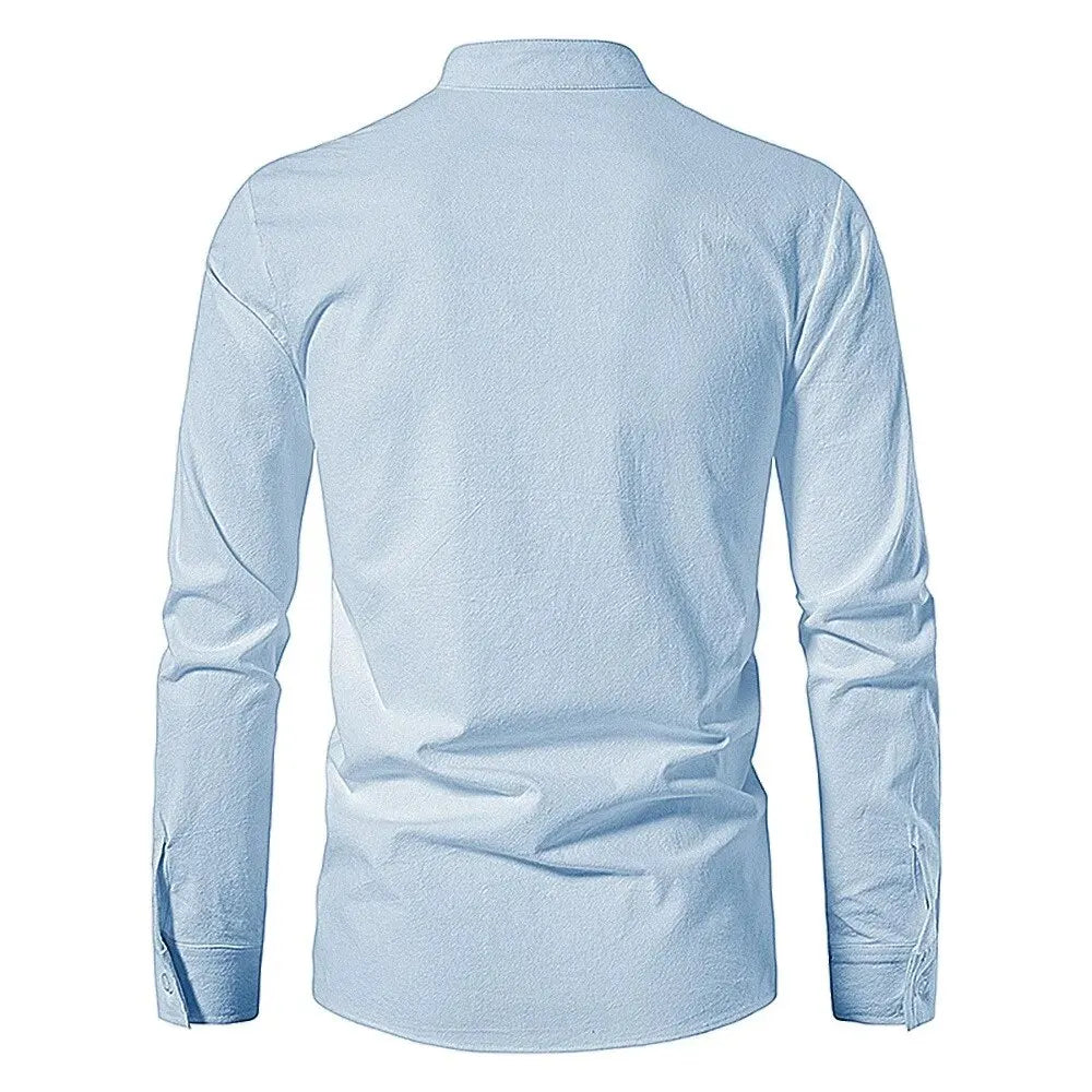 King Billion Men's Shirts Casual Men Cotton Linen Long Sleeve T-shirt Spring Autumn Vintage Shirt US Size Drawstring Neck