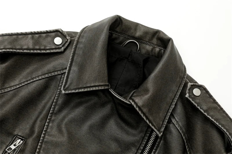 Women's Washed Leather Jacket – Vintage Belted Coat