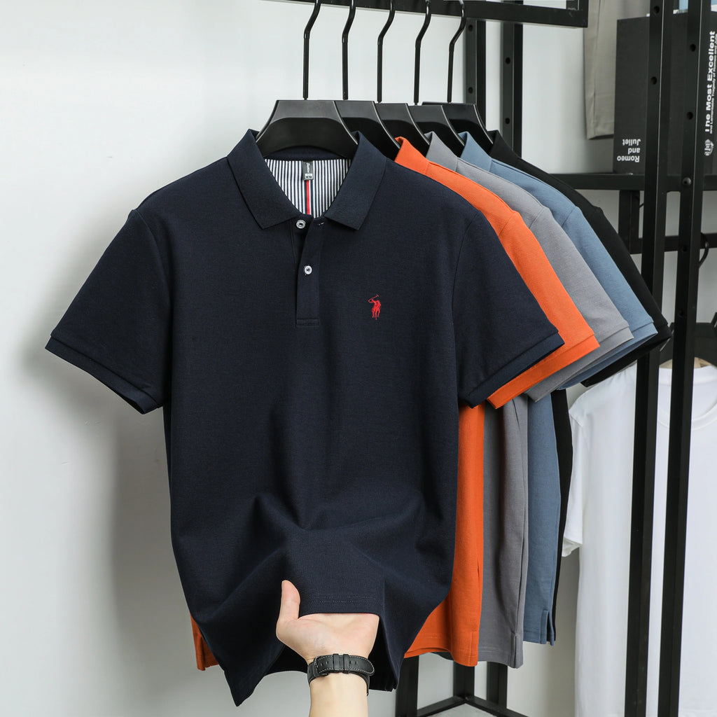 100% pure cotton fashionable men's shortsleeved polo shirt summer new business casual top exquisite brand pony embroidery Tshirt