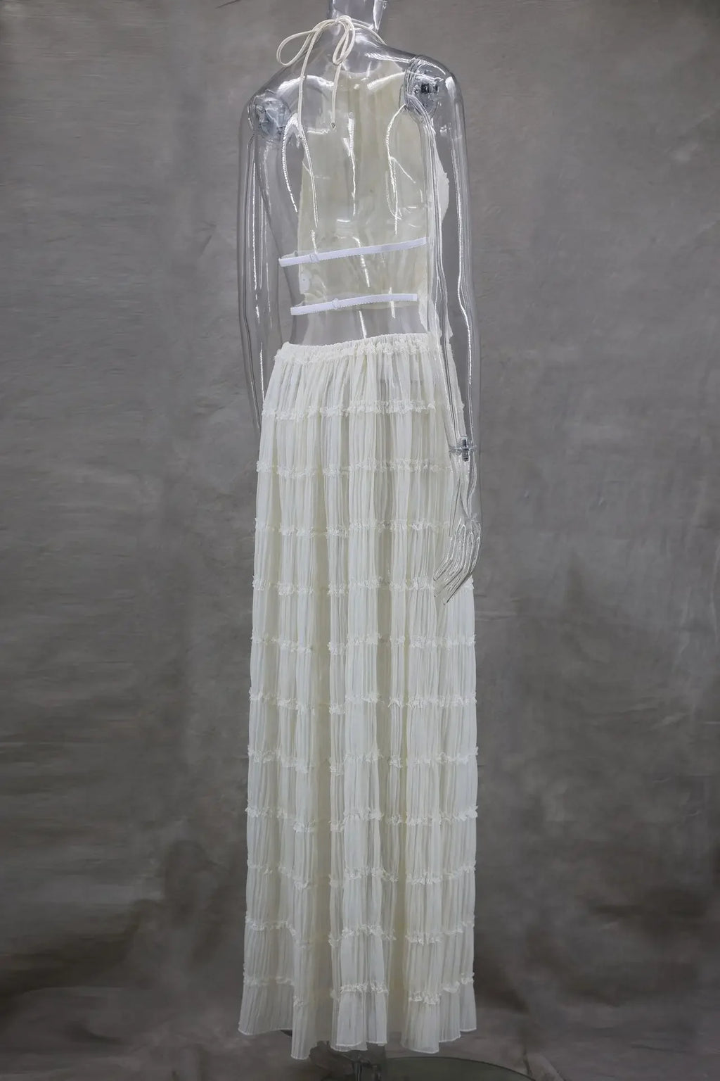 Women's Lace Halter 2-Piece Skirt Set – Backless Vest & Long Skirt