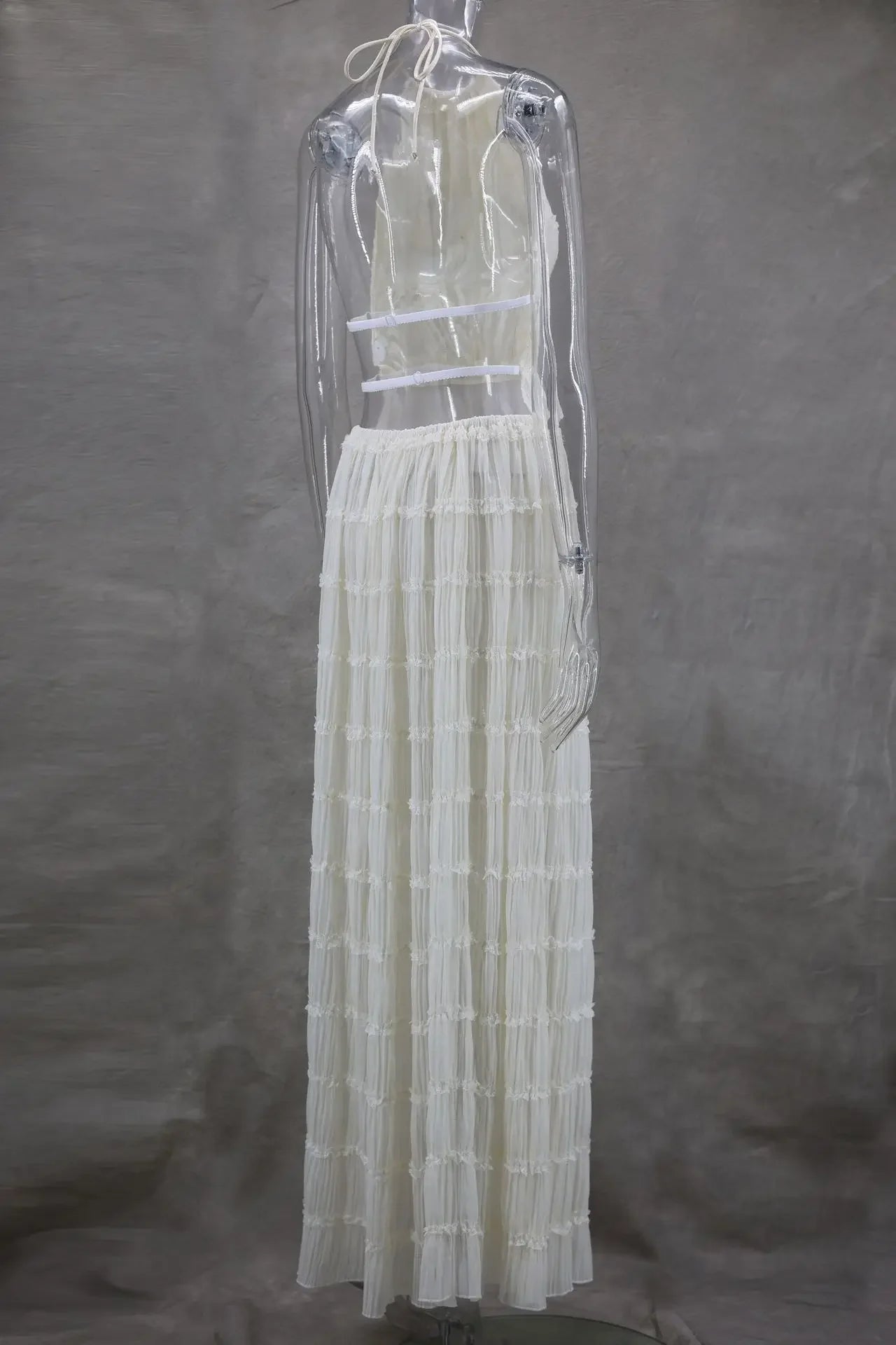 Women's Lace Halter 2-Piece Skirt Set – Backless Vest & Long Skirt