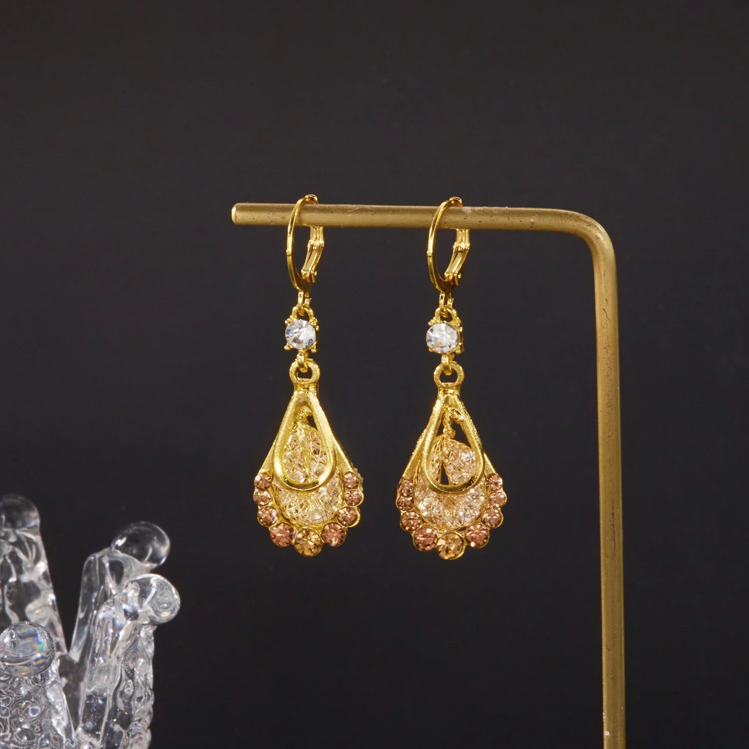 Purple Crystal Long Tassel Drop Earrings