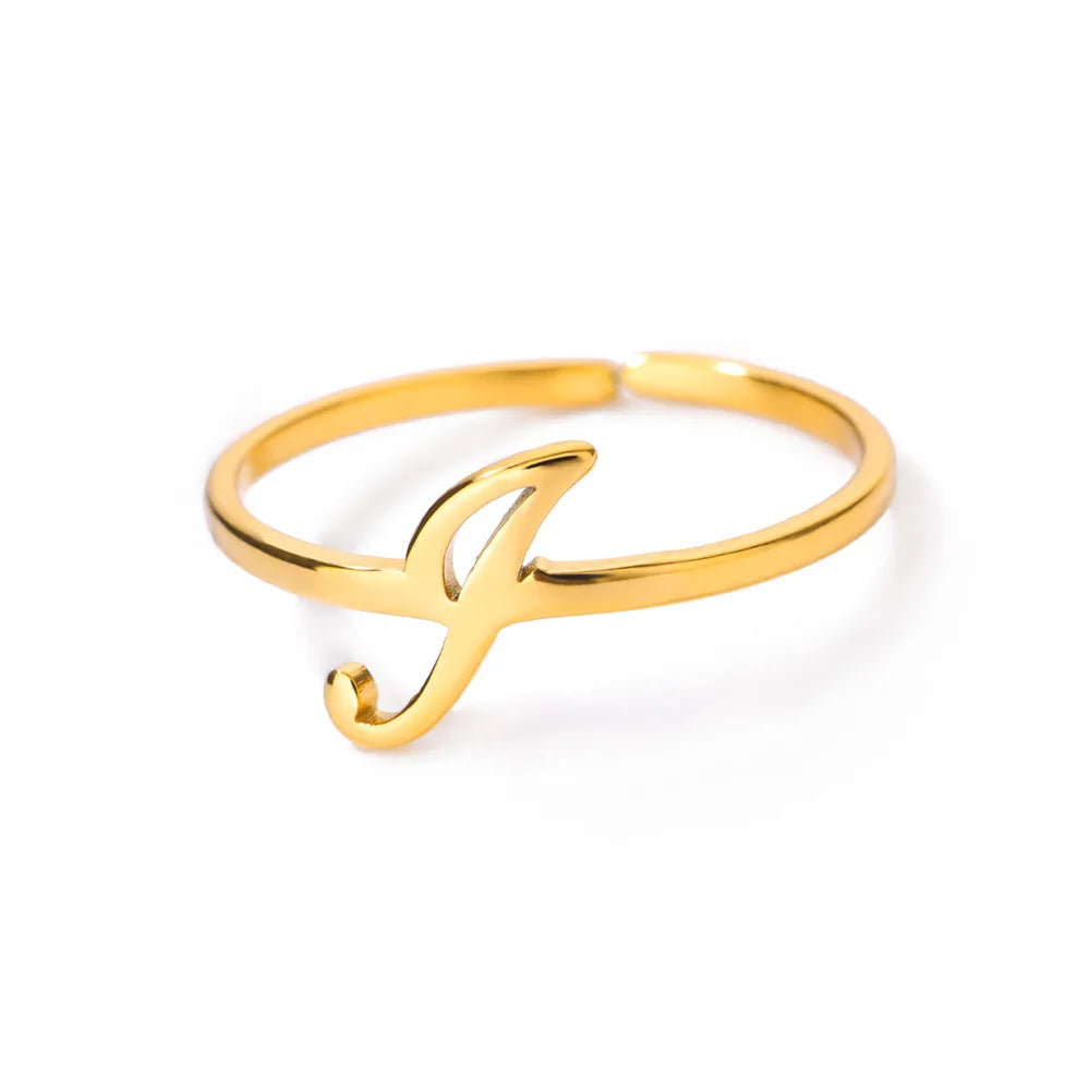 Initial Letter Ring A-Z — Gold Adjustable Stainless Steel