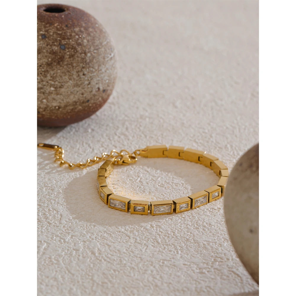 Premium Cubic Zirconia Chain Bracelet — Waterproof Stainless Steel