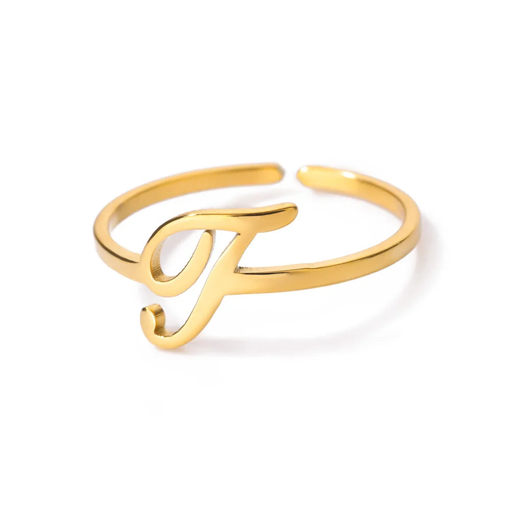 Initial Letter Ring A-Z — Gold Adjustable Stainless Steel