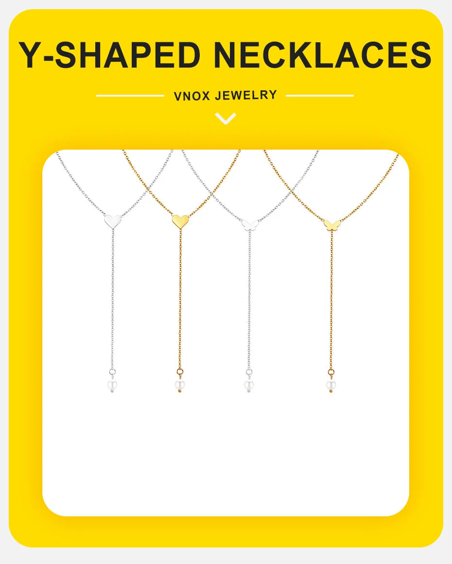Heart & Butterfly Y-Necklace — Simple Sweater Chain