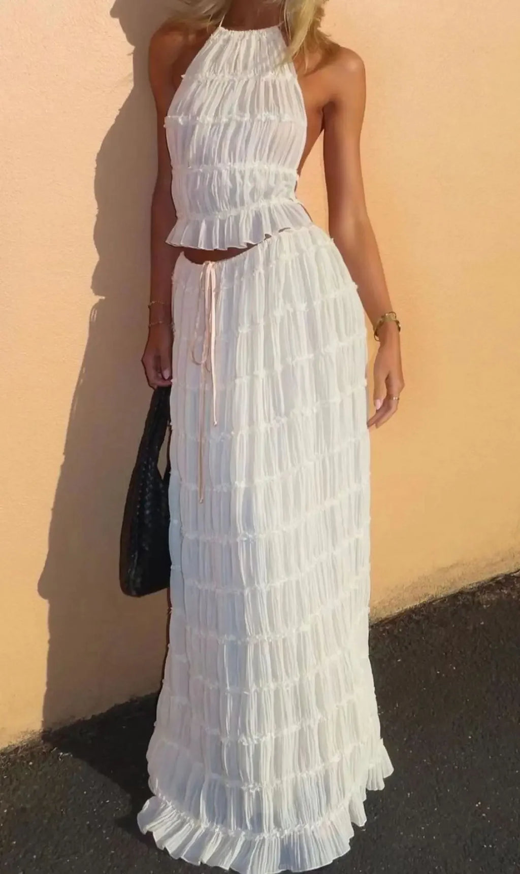 Women's Lace Halter 2-Piece Skirt Set – Backless Vest & Long Skirt