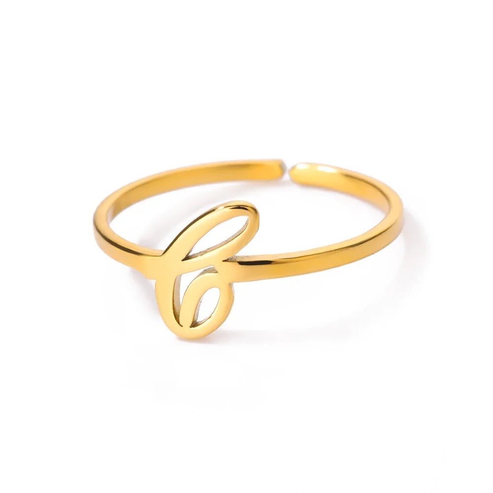 Initial Letter Ring A-Z — Gold Adjustable Stainless Steel