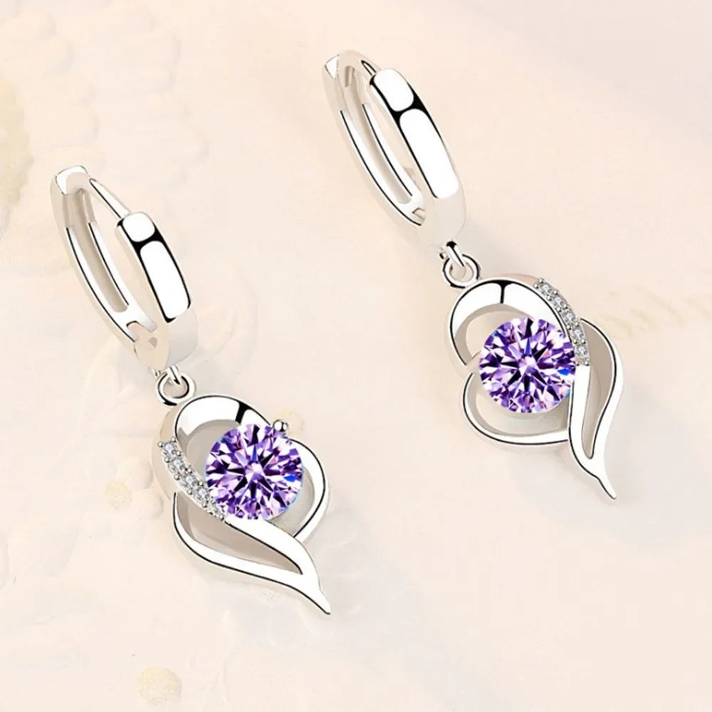 925 Sterling Silver Crystal Zircon Stud Earrings — Multi-Colour