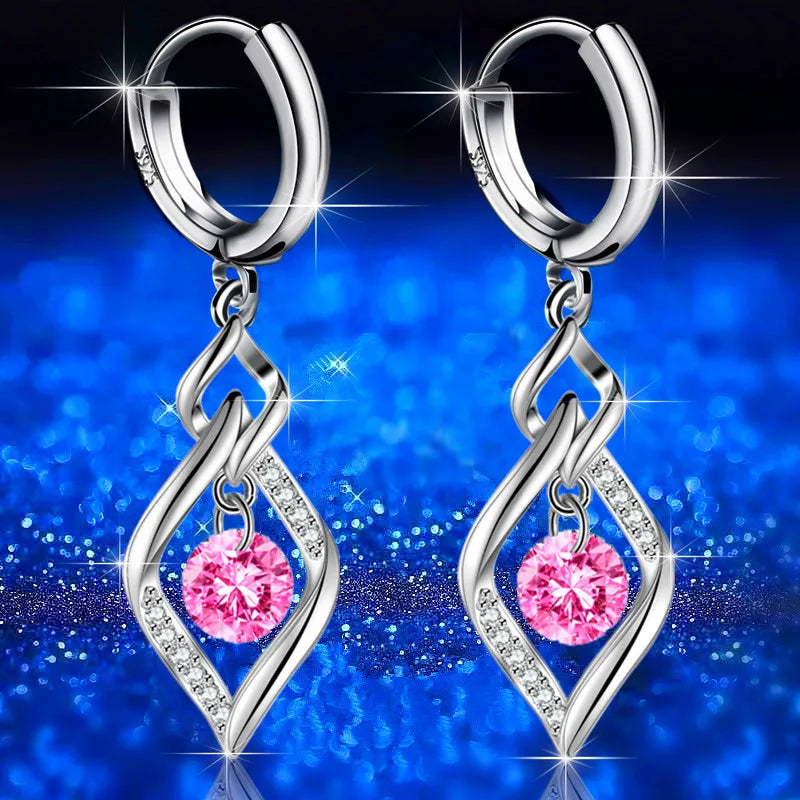925 Sterling Silver Crystal Zircon Stud Earrings — Multi-Colour