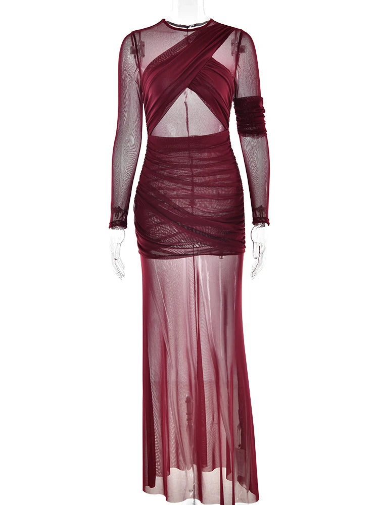 Women's Mesh Patchwork Bodycon Evening Dress