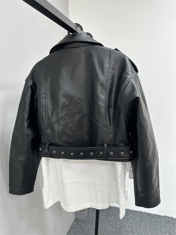 Women's Washed Leather Jacket – Vintage Belted Coat