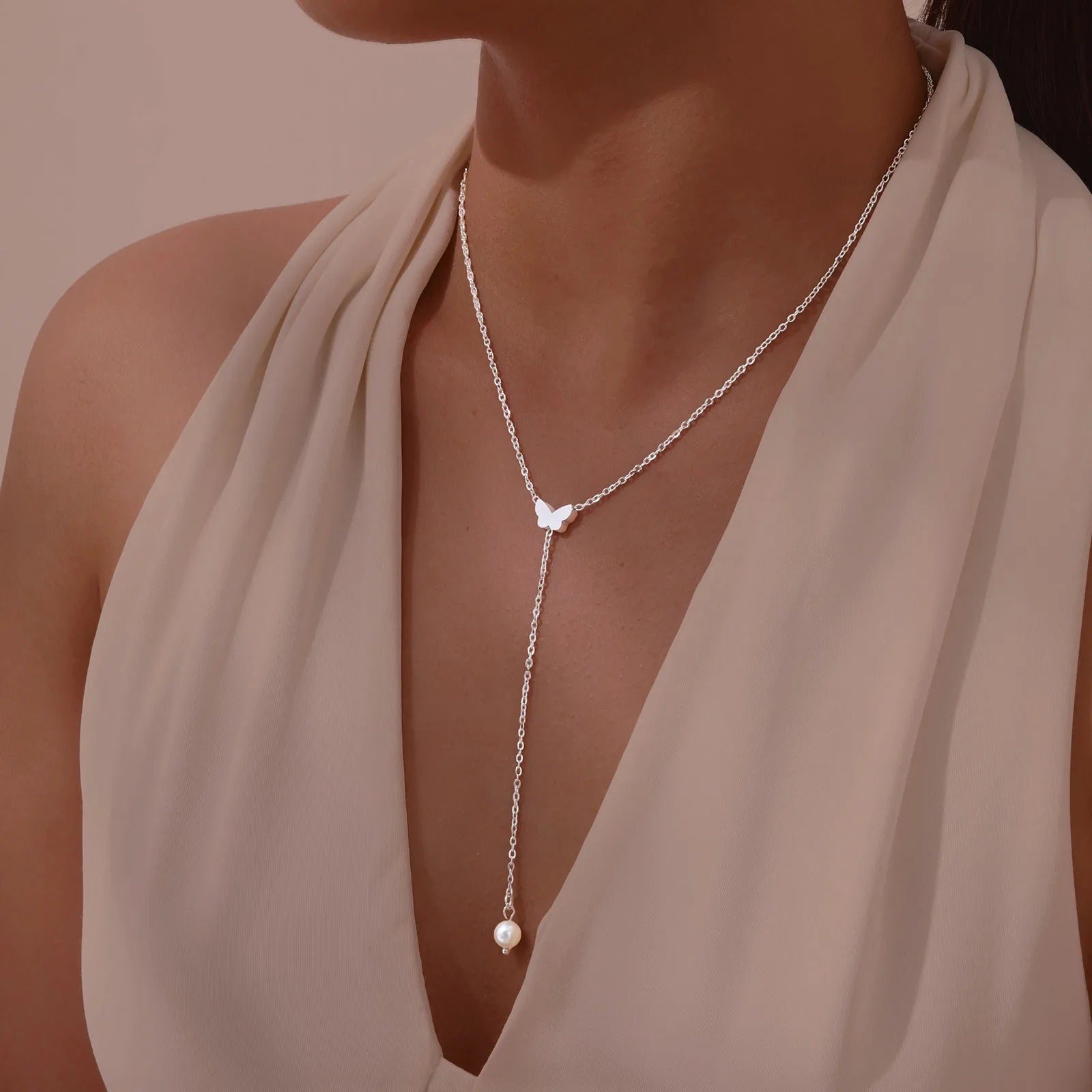 Heart & Butterfly Y-Necklace — Simple Sweater Chain