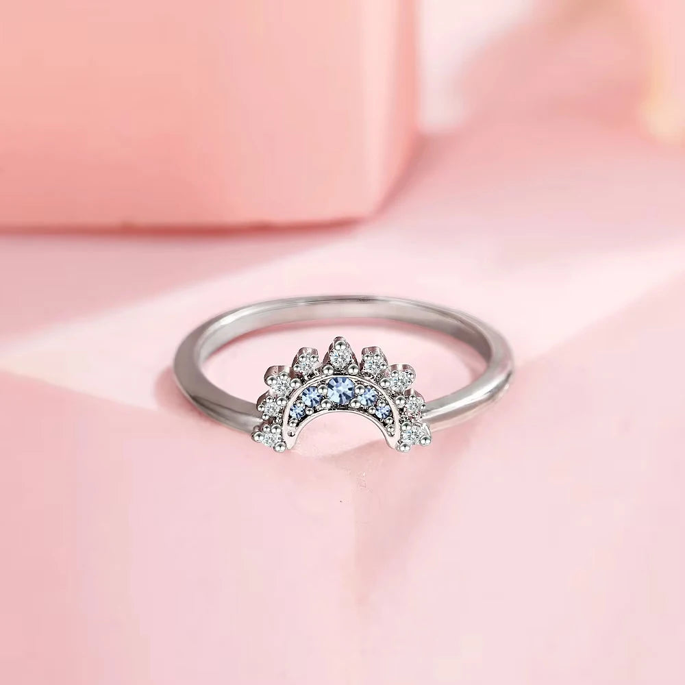Sun & Moon Couple Ring Set — 925 Silver with Sky Blue Zirconia