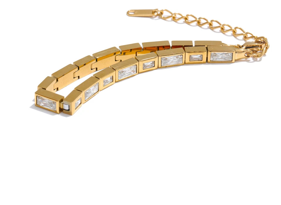 Premium Cubic Zirconia Chain Bracelet — Waterproof Stainless Steel