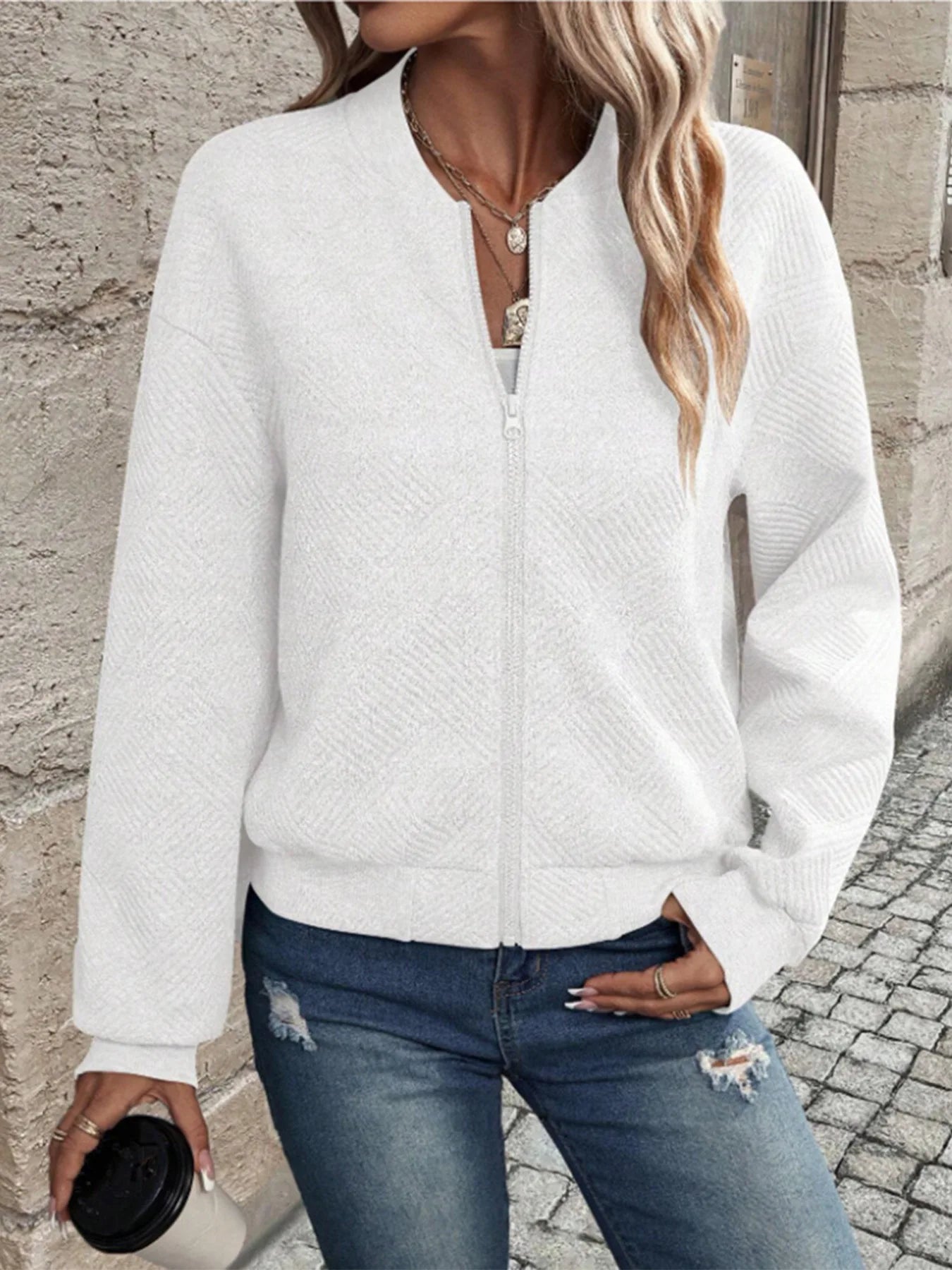 Women's Zipper Baseball Jacket – Casual Solid Colour Coat