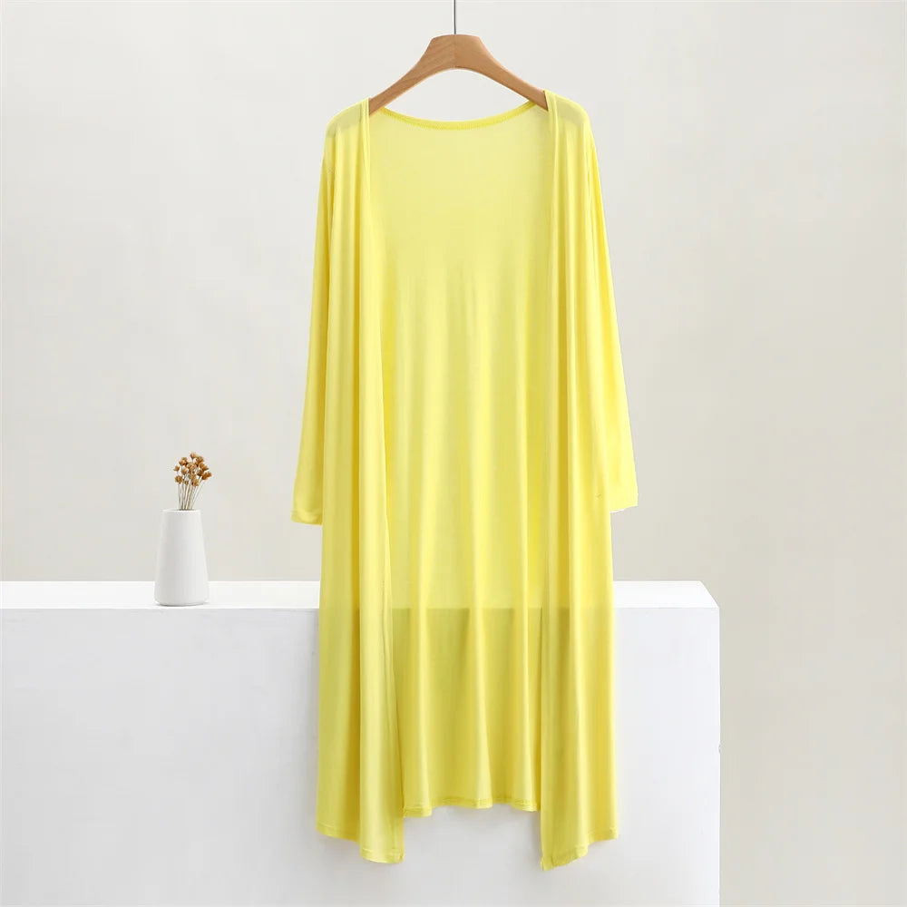 Women's Modal Long Cardigan – Lightweight Casual Coat, 12 Colours